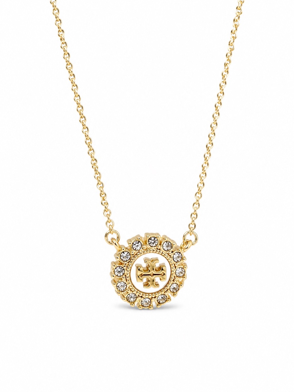 Tory Burch Miller Crystal logo-pendant necklace in Gold